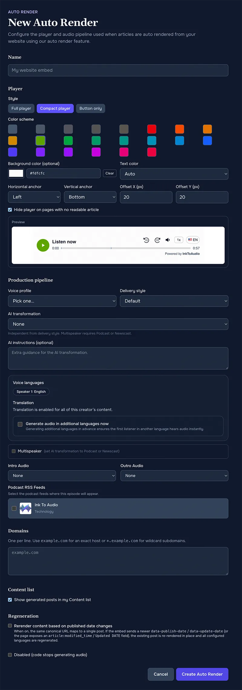 Auto Render editor