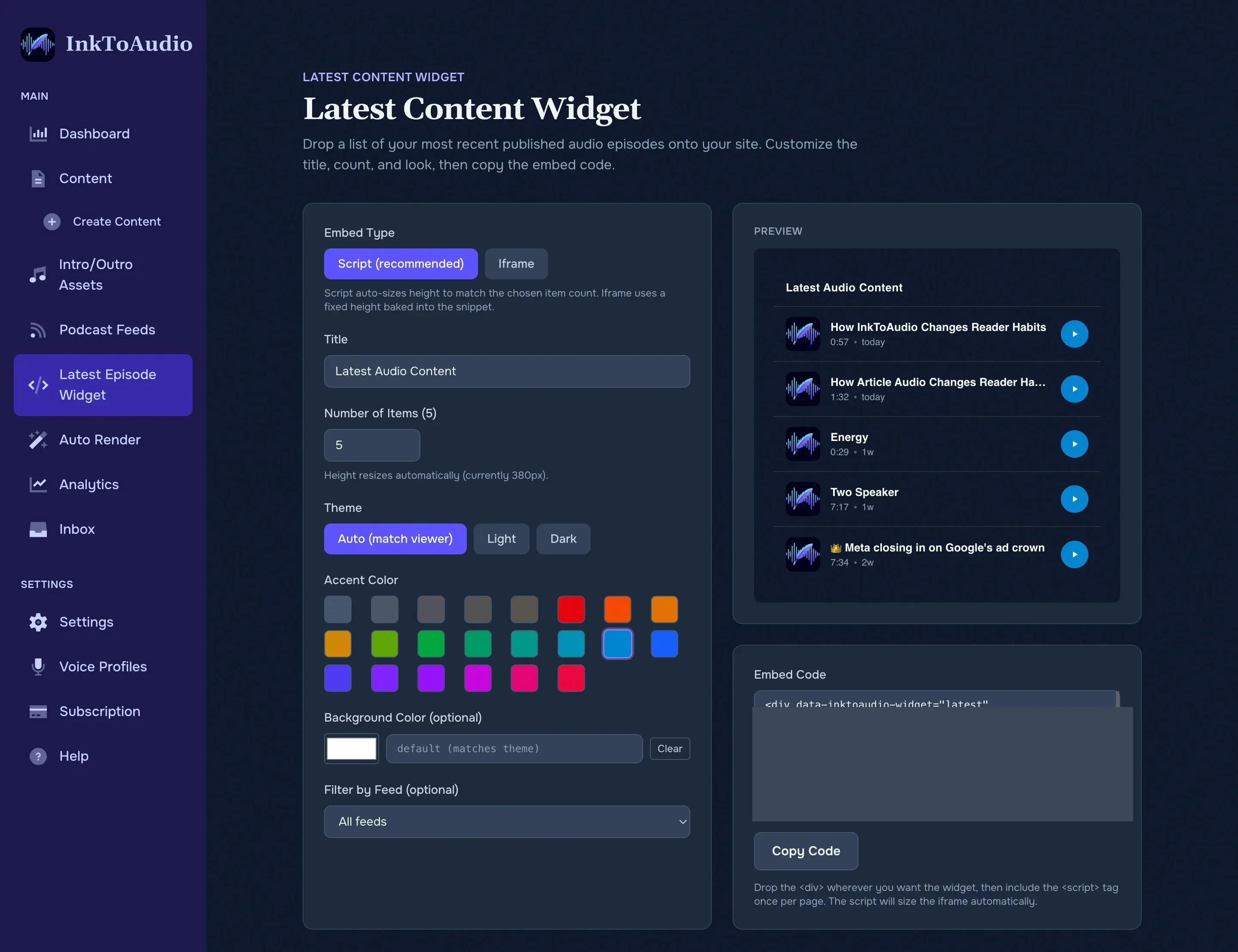 Latest Content Widget builder and preview