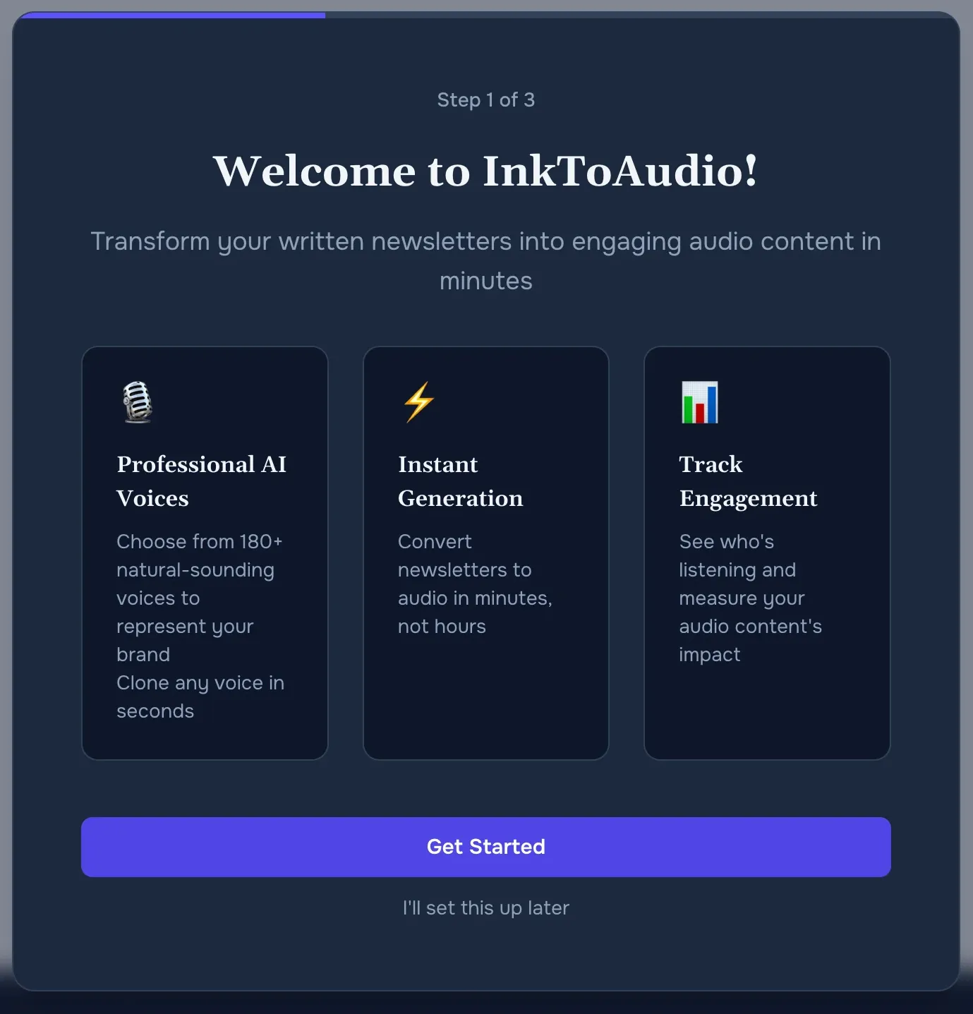 Sign-up and onboarding entry screen